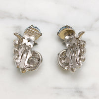 Hollycraft Flower Earrings in Blue Glass & Rhinestones