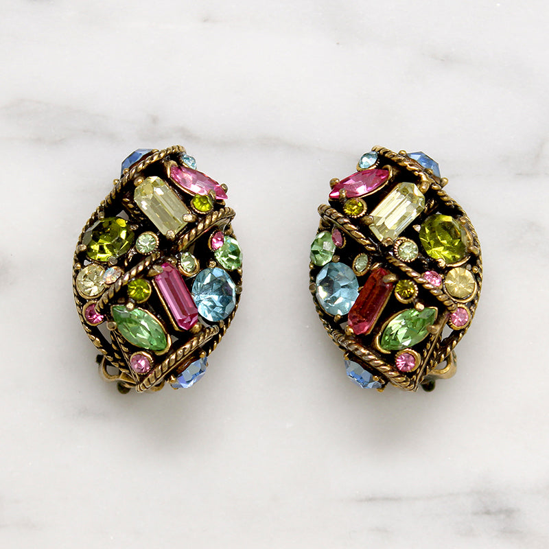 Pastel Spectrum of Rhinestones in Hollycraft Earrings