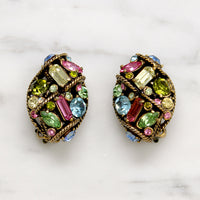 Pastel Spectrum of Rhinestones in Hollycraft Earrings