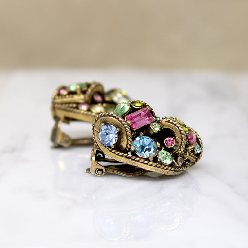 Pastel Spectrum of Rhinestones in Hollycraft Earrings