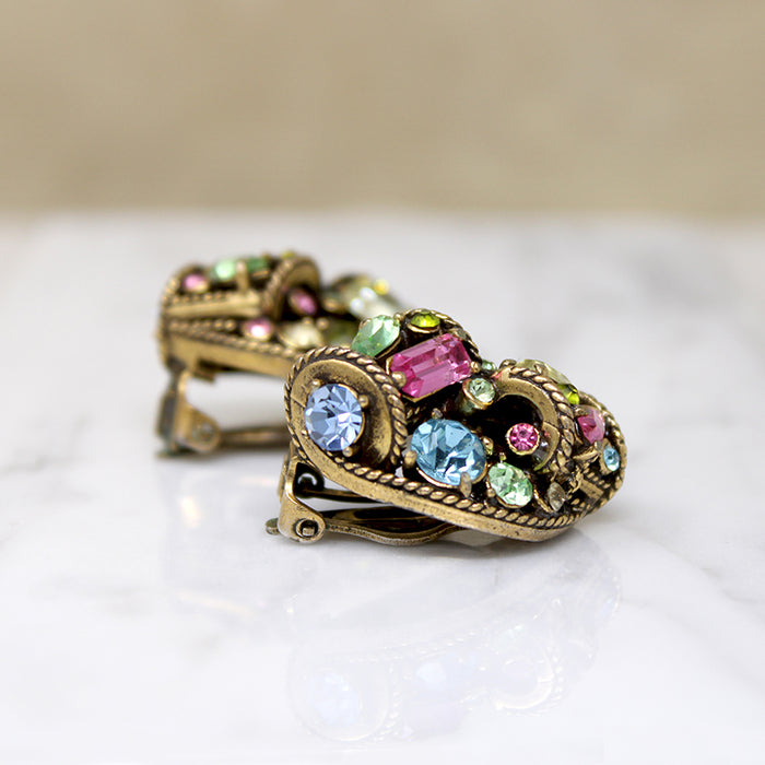 Pastel Spectrum of Rhinestones in Hollycraft Earrings