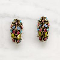 Rhinestone Studded Half Hoop Earrings by Hollycraft