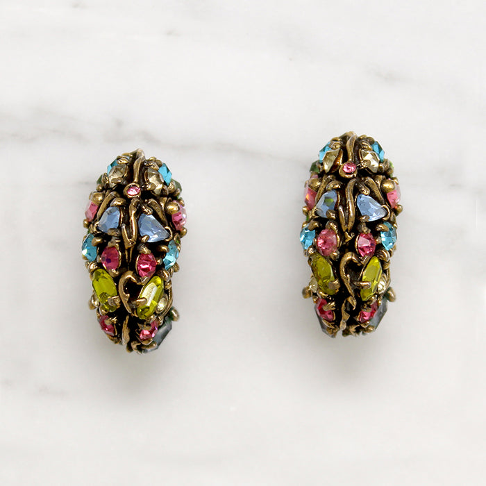Rhinestone Studded Half Hoop Earrings by Hollycraft