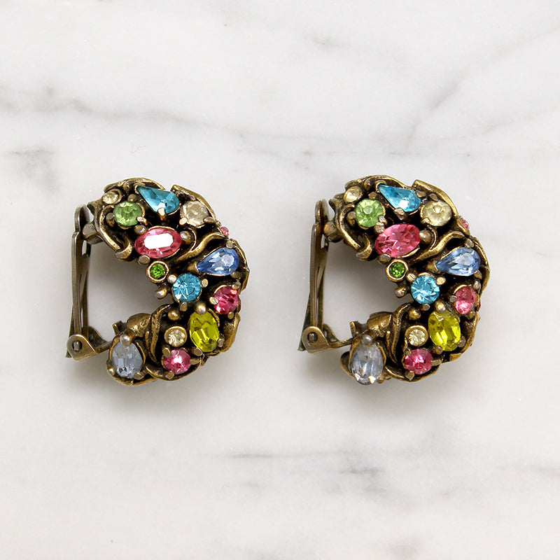 Rhinestone Studded Half Hoop Earrings by Hollycraft