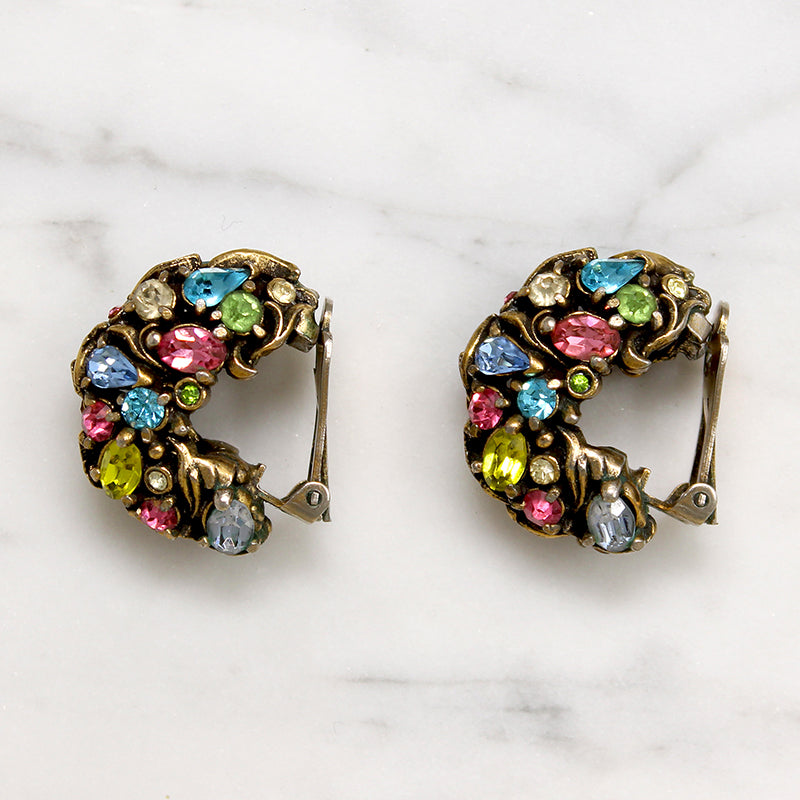 Rhinestone Studded Half Hoop Earrings by Hollycraft
