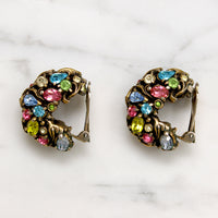 Rhinestone Studded Half Hoop Earrings by Hollycraft