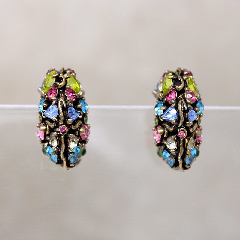 Rhinestone Studded Half Hoop Earrings by Hollycraft