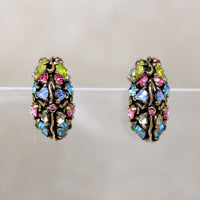Rhinestone Studded Half Hoop Earrings by Hollycraft