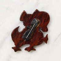 Whimsical Wooden Duck Couple Brooch