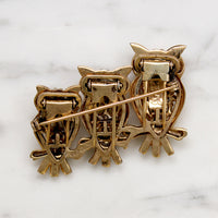 Clever Vermeil Owl Triplets Coro Duette Brooch