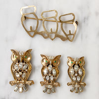 Clever Vermeil Owl Triplets Coro Duette Brooch