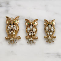 Clever Vermeil Owl Triplets Coro Duette Brooch
