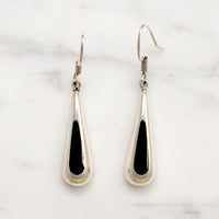 Mexican Silver & Black Enamel Teardrop Earrings