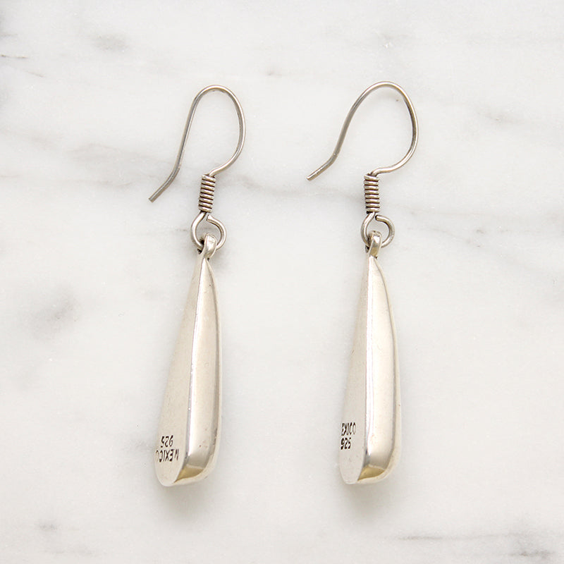 Mexican Silver & Black Enamel Teardrop Earrings