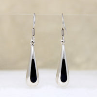 Mexican Silver & Black Enamel Teardrop Earrings