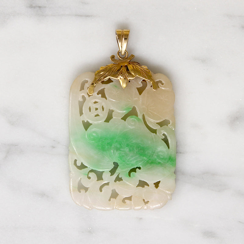 Early Bat & Fruit Tree Jade with 14k Gold Bale