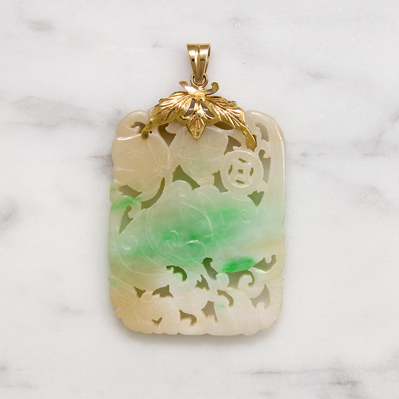 Early Bat & Fruit Tree Jade with 14k Gold Bale