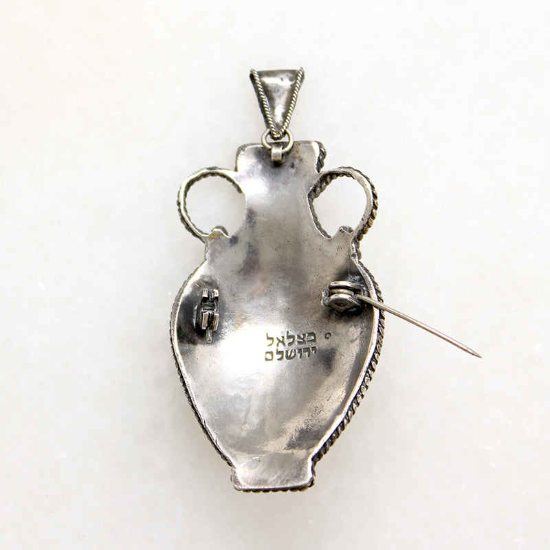 Sterling Urn Pendant/Pin with Red Gems