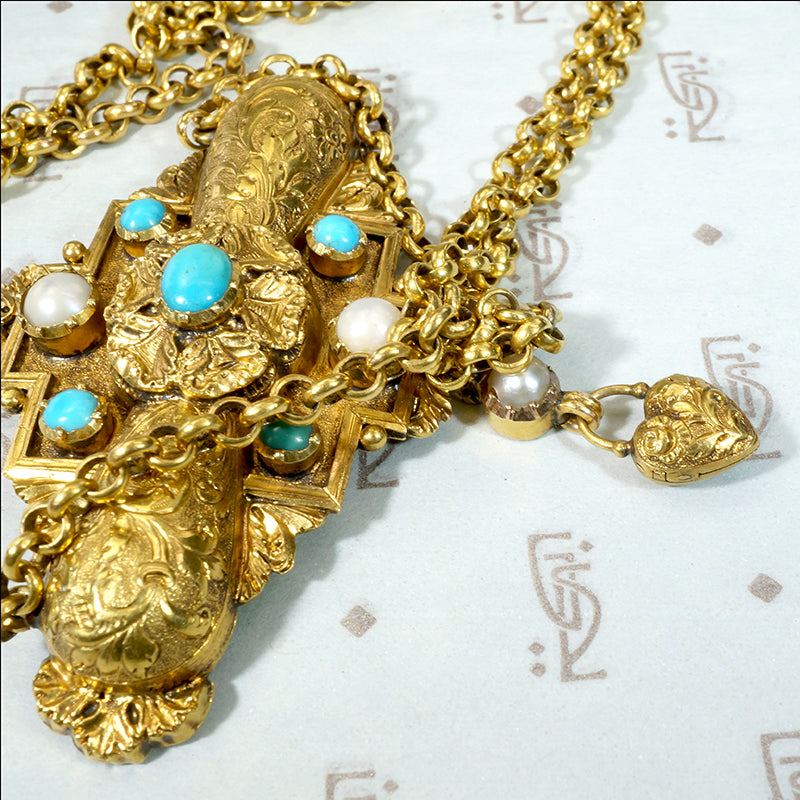 Elaborate Rich Gold Georgian Gem Set Necklace