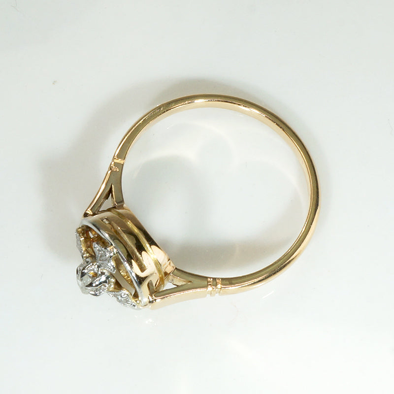Rose Cut Diamond Set Quincunx Ring in Platinum & 18k