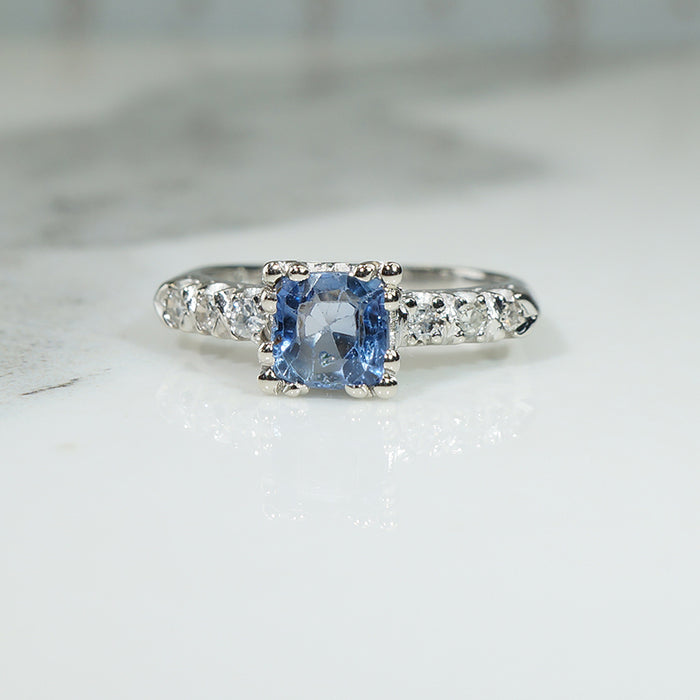 Carré Cut Blue Sapphire Platinum Engagement Ring