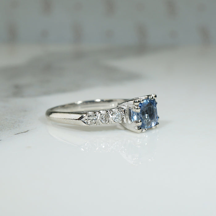 Carré Cut Blue Sapphire Platinum Engagement Ring