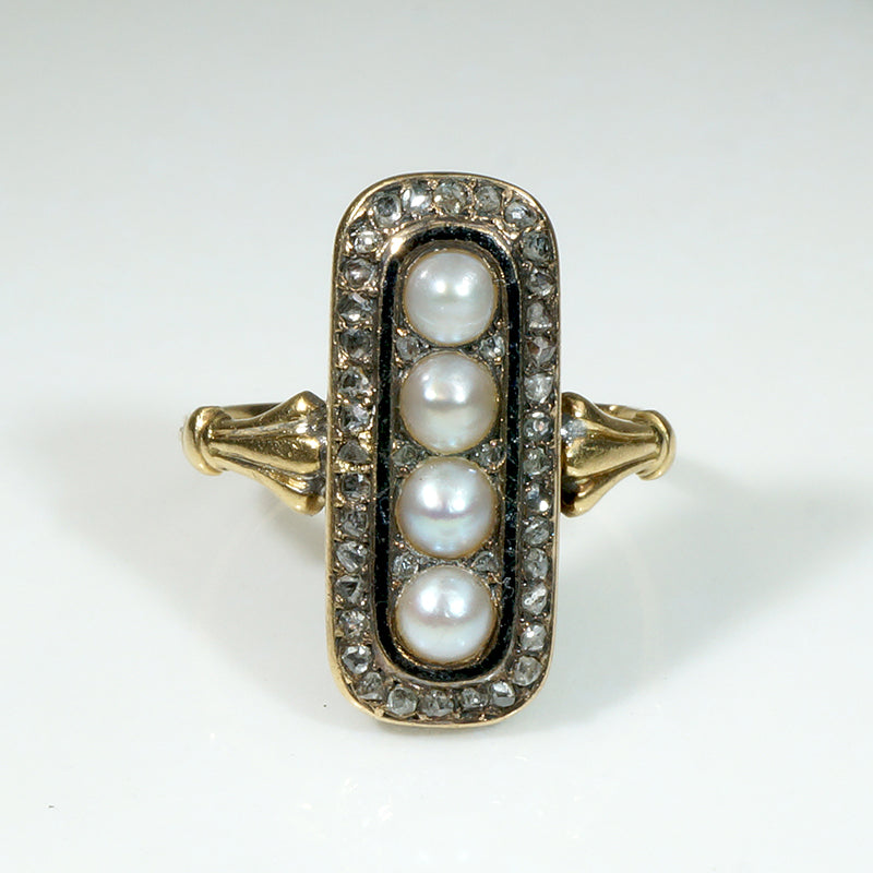 French Pearl & Rose Cut Panel Ring c. 1800