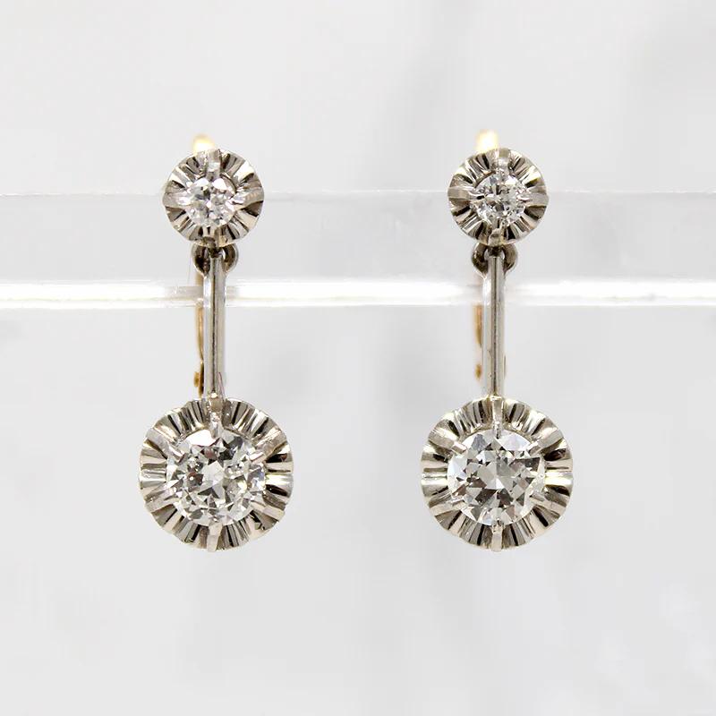 Edwardian Diamond Earbobs in Platinum & 18k Gold
