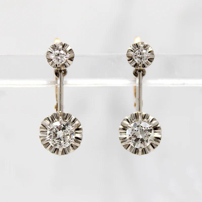 Edwardian Diamond Earbobs in Platinum & 18k Gold