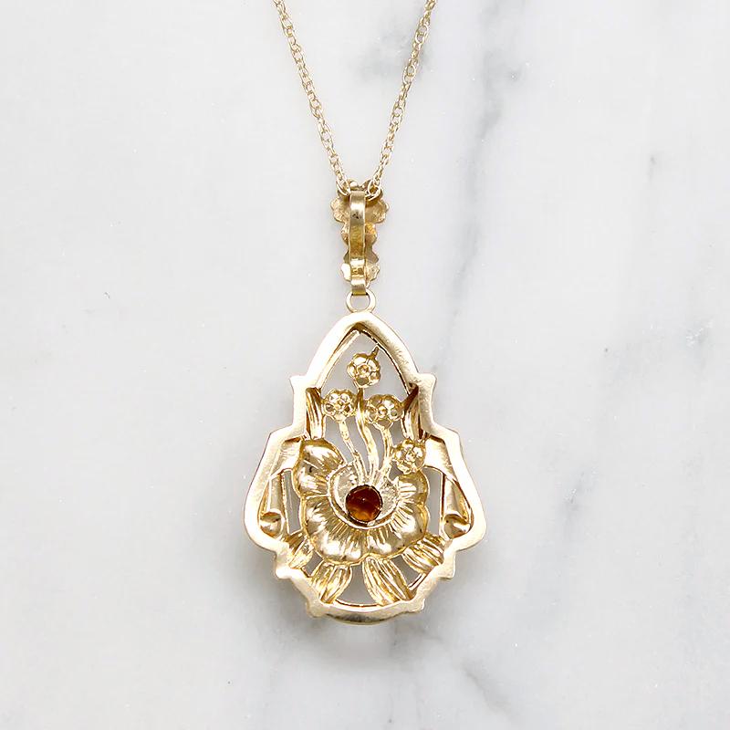 Flowery Gold Necklace with Fiery Citrine