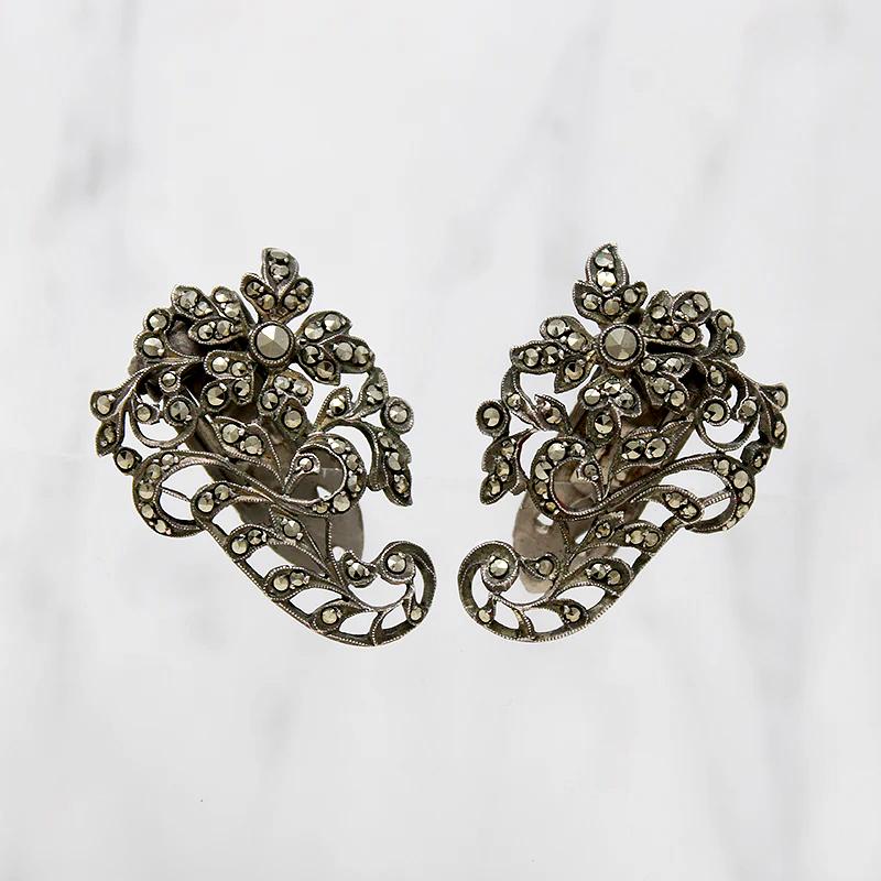 Matched Set Silver & Marcasite Nosegay Dress Clips