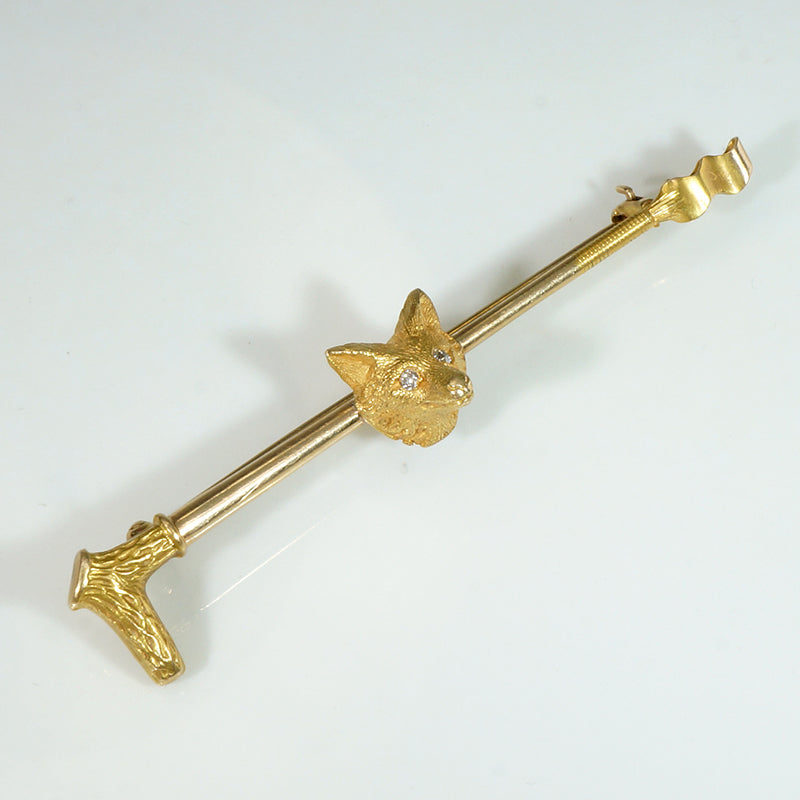Sporty Gold Fox & Riding Crop Bar Pin