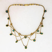 Sumptuous Architectural Revival Gold & Turquoise Swag Necklace