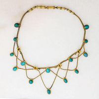 Sumptuous Architectural Revival Gold & Turquoise Swag Necklace
