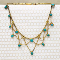 Sumptuous Architectural Revival Gold & Turquoise Swag Necklace
