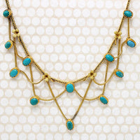 Sumptuous Architectural Revival Gold & Turquoise Swag Necklace