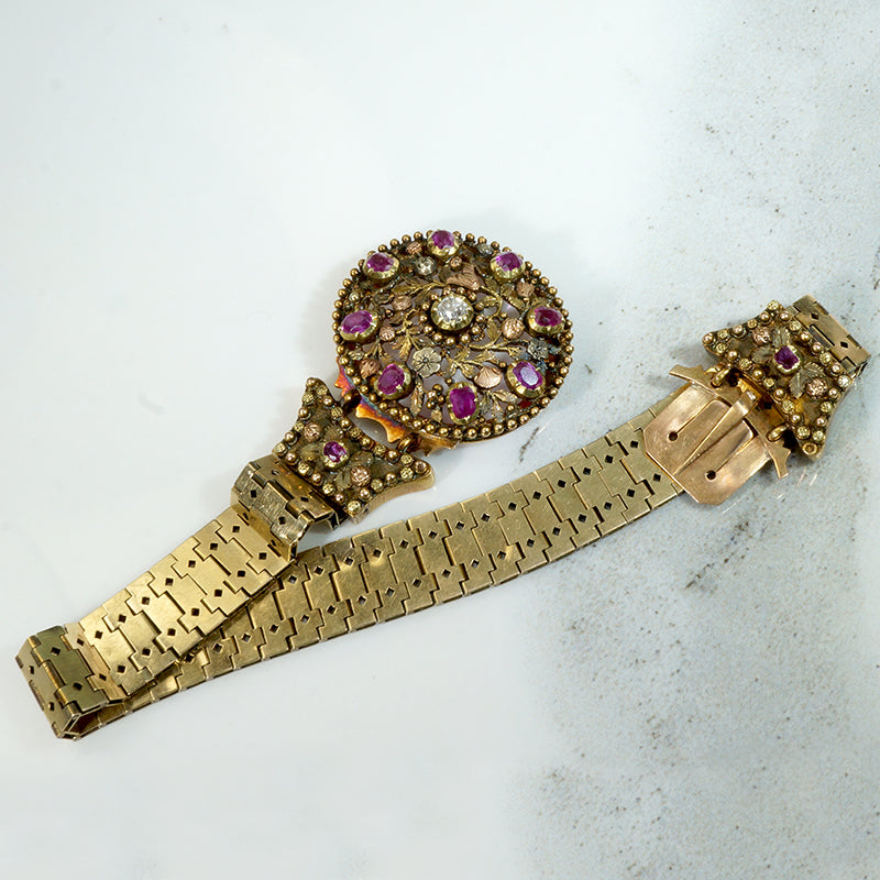 Georgian Ruby & Diamond Wedding Bracelet in 18k Gold