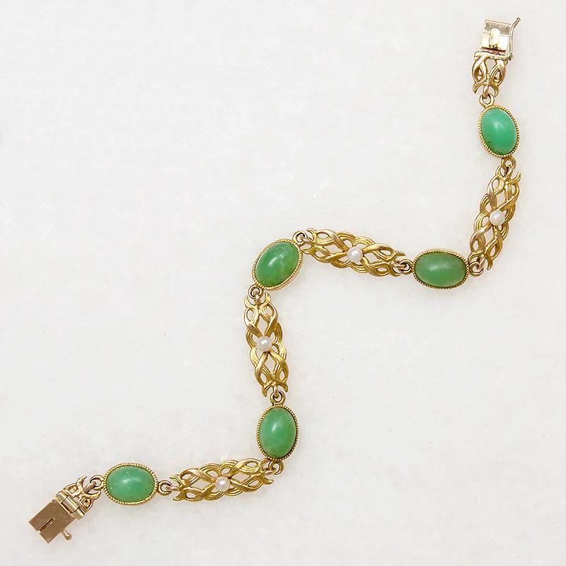 Golden Leaves and Jade Art Nouveau Bracelet