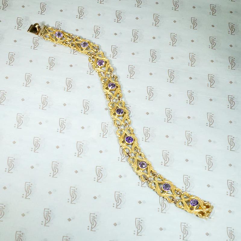 Romantic Amethyst & Gold Art Nouveau Bracelet