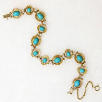 Turquoise & Pearl Art Nouveau Bracelet in Engraved Gold