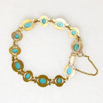 Turquoise & Pearl Art Nouveau Bracelet in Engraved Gold
