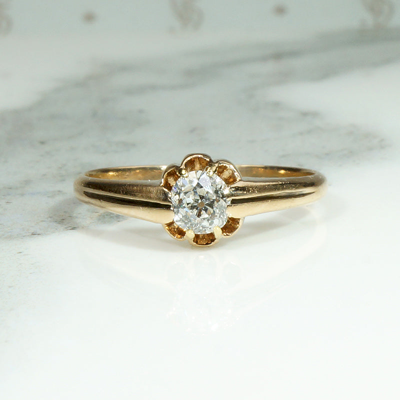 Charismatic Old Mine Cut Diamond in Belcher Solitaire Ring
