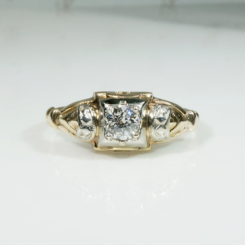 Interesting Art Moderne Diamond & Two-Tone Gold Ring