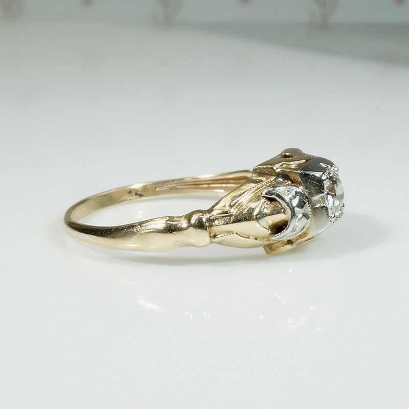 Interesting Art Moderne Diamond & Two-Tone Gold Ring
