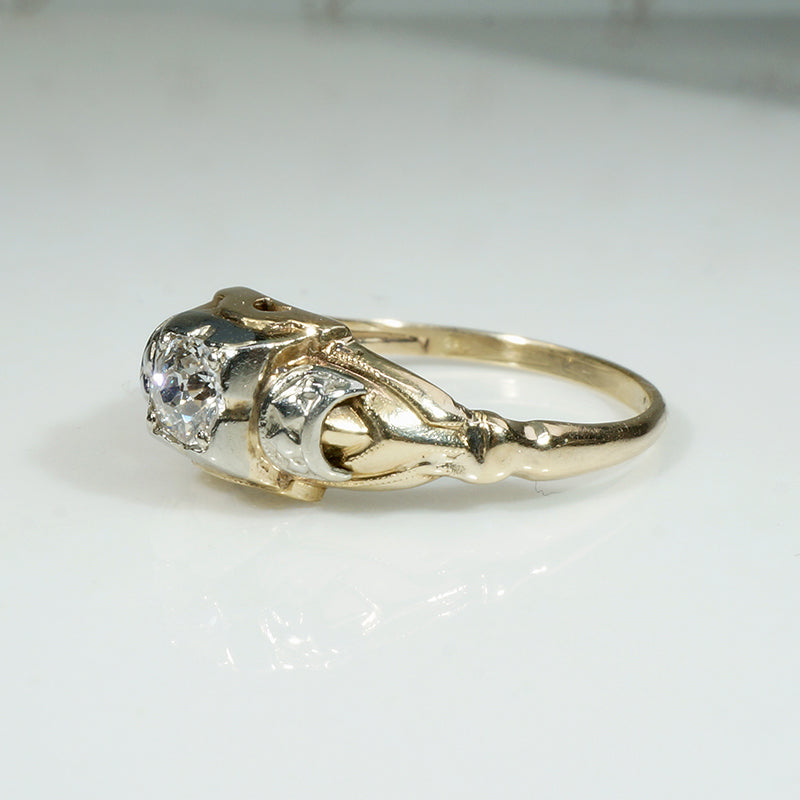 Interesting Art Moderne Diamond & Two-Tone Gold Ring