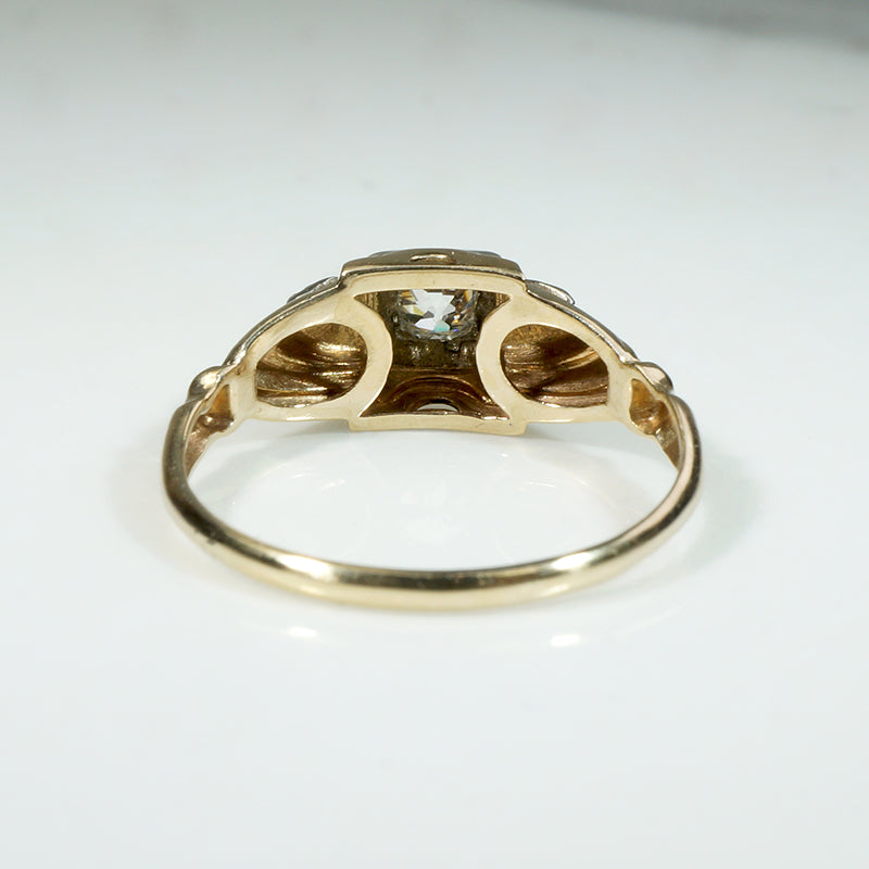 Interesting Art Moderne Diamond & Two-Tone Gold Ring