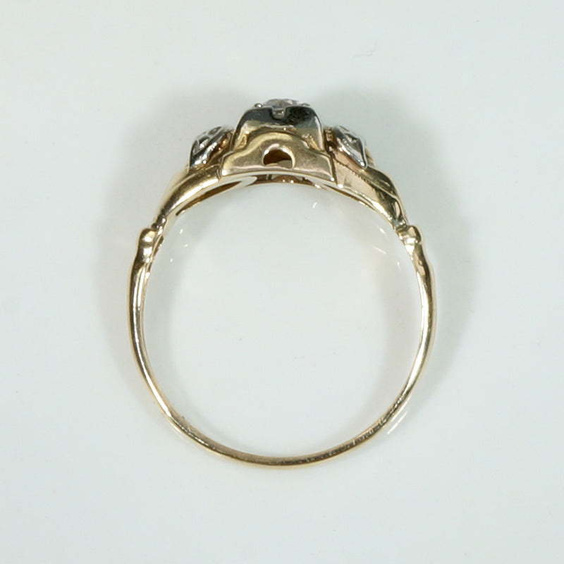 Interesting Art Moderne Diamond & Two-Tone Gold Ring