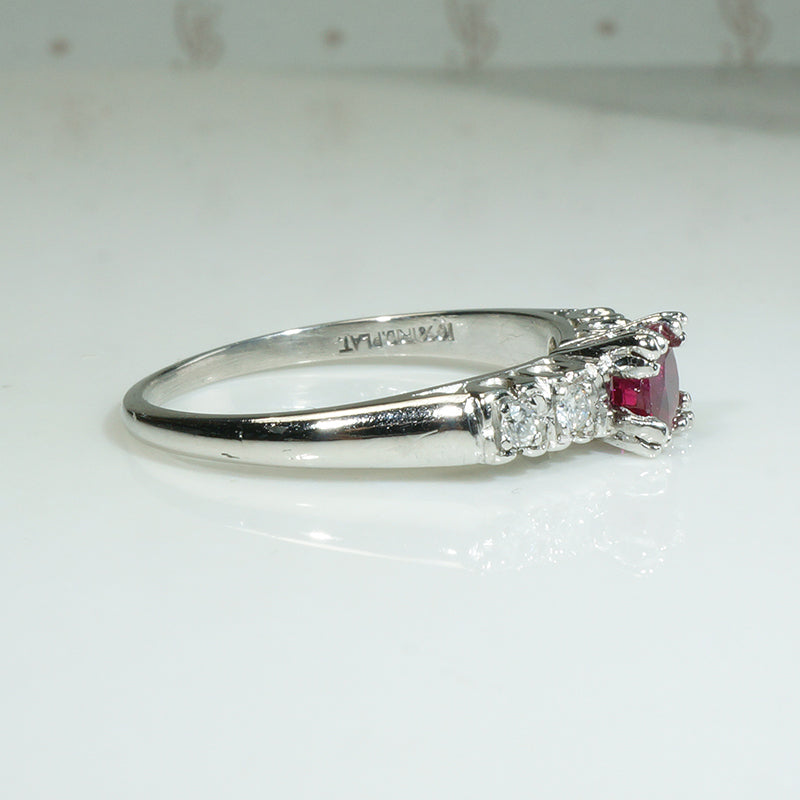 Classic Platinum Engagement Ring with Rich Red Ruby
