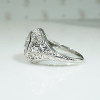 Delicious Diamond-Spangled Platinum Filigree Dome Ring