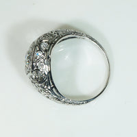 Delicious Diamond-Spangled Platinum Filigree Dome Ring